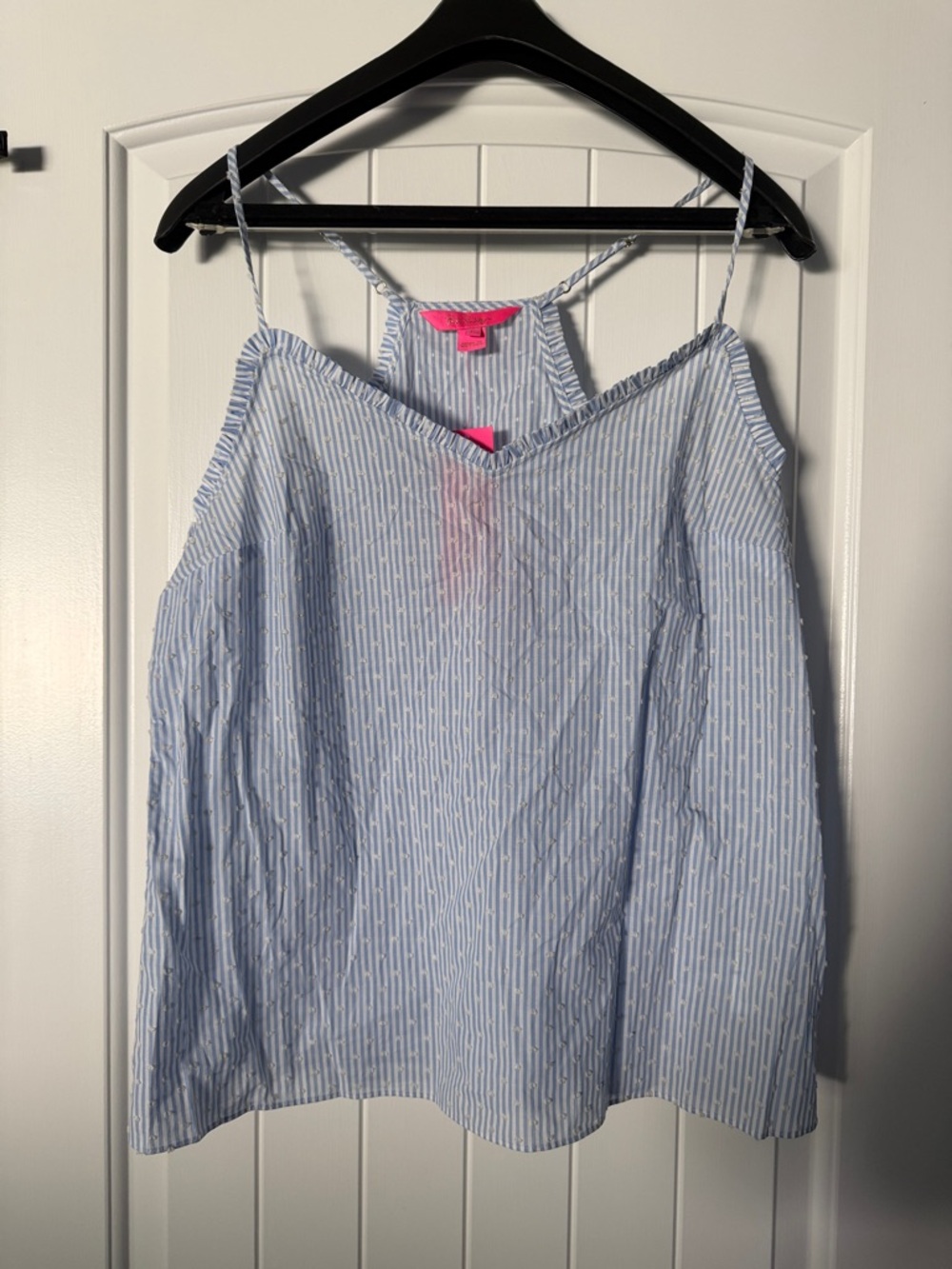 NWT Lilly Pulitzer Blue and White Striped Spaghetti Strap ruffled top